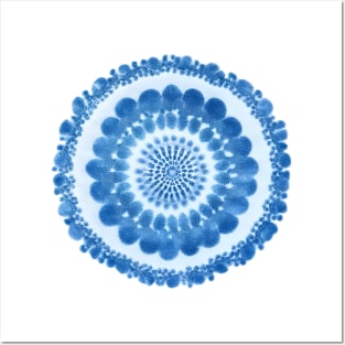 Blue Shibori Mandala Circle Boho Design Posters and Art